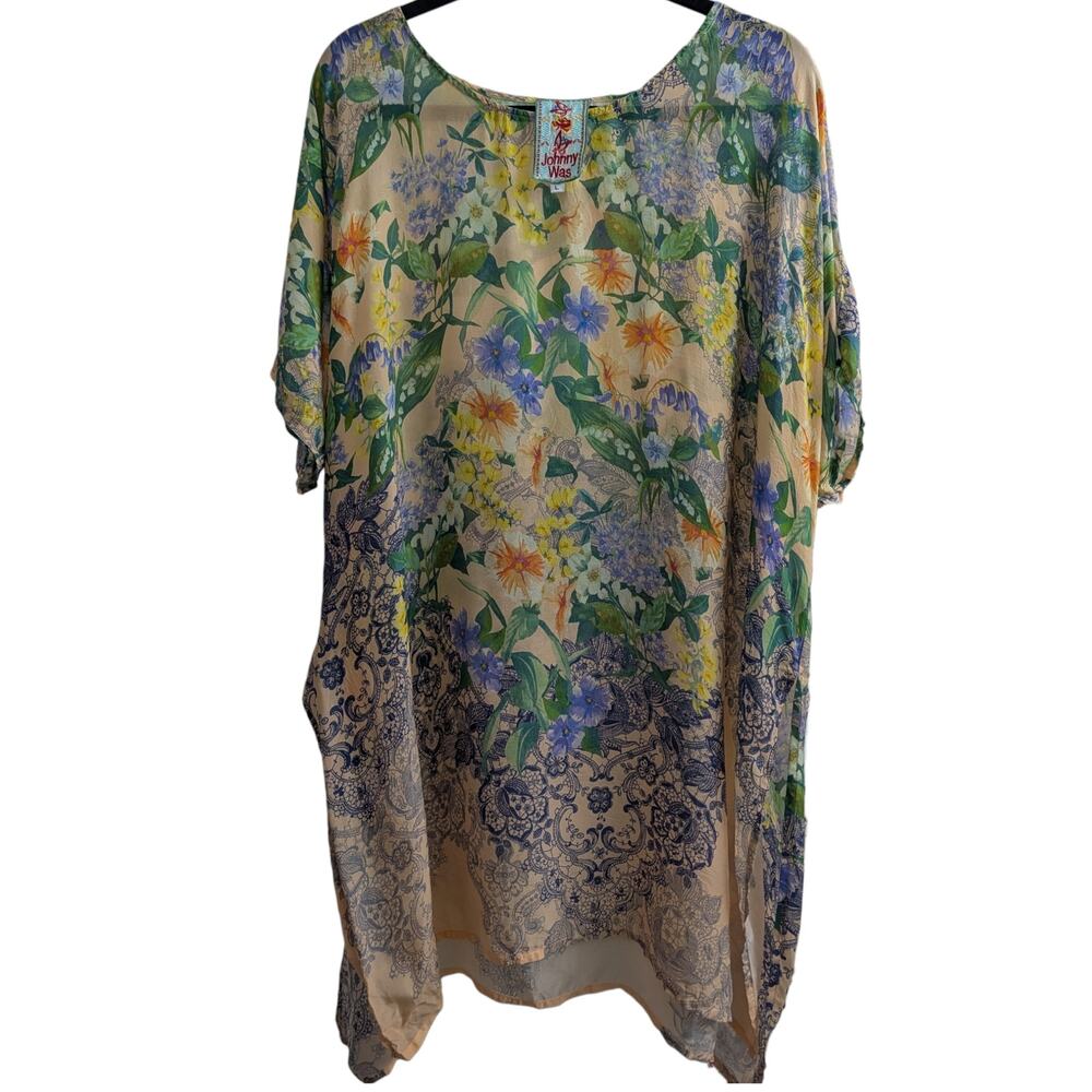 Johnny Was Floral Garden Silk Tunic in Yellow, Green, Blue